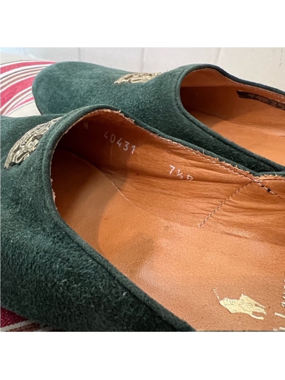 Ralph Lauren Forest Green Suede Loafers with Gold emblem - Picture 5 of 13